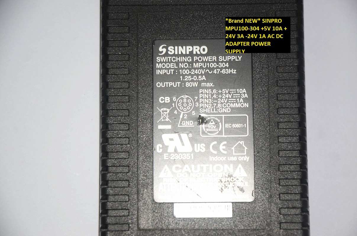 *Brand NEW* MPU100-304 SINPRO +5V 10A +24V 3A -24V 1A AC DC ADAPTER POWER SUPPLY - Click Image to Close
